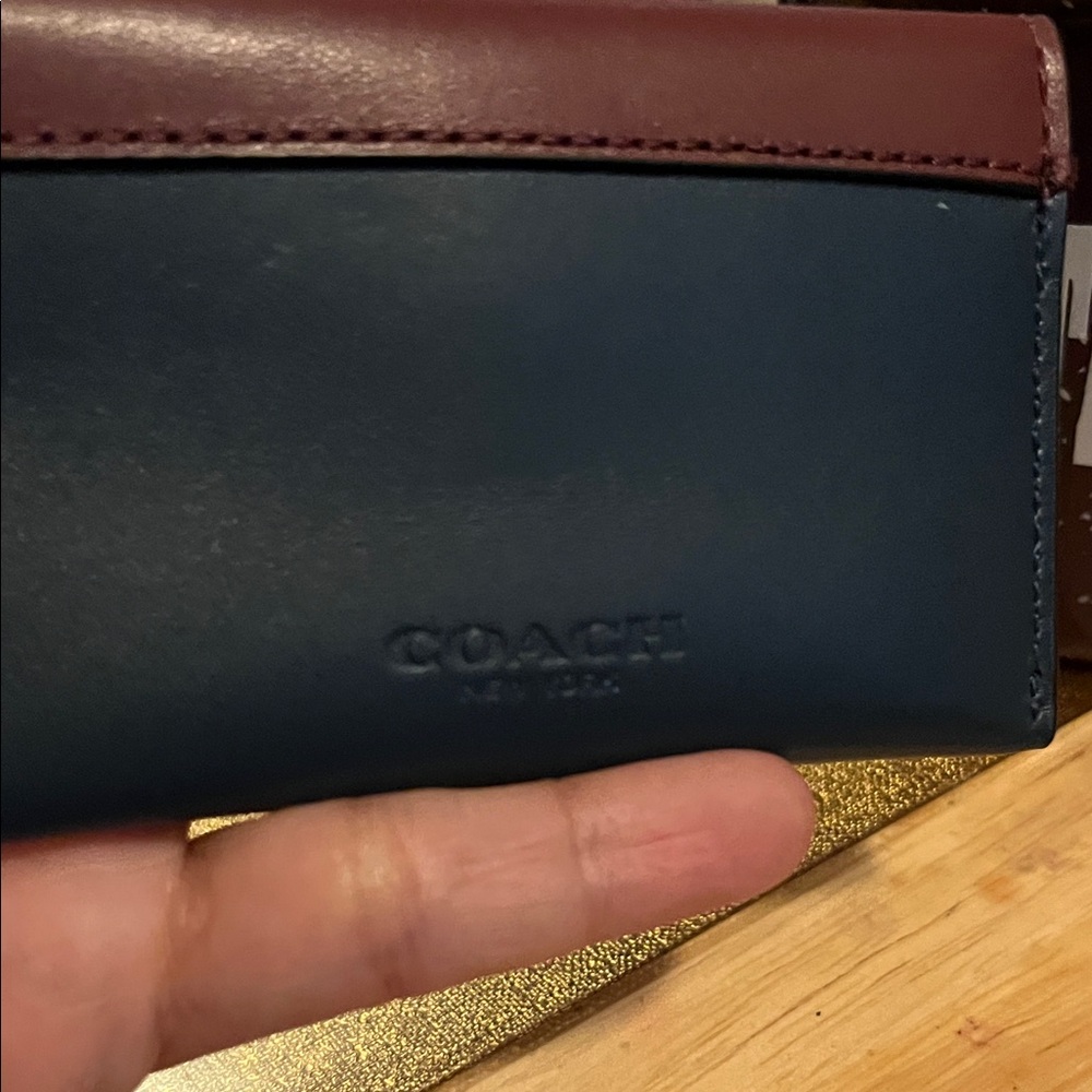 Coach Burgundy and Navy Wallet with Gold Accents - Picture 2 of 3